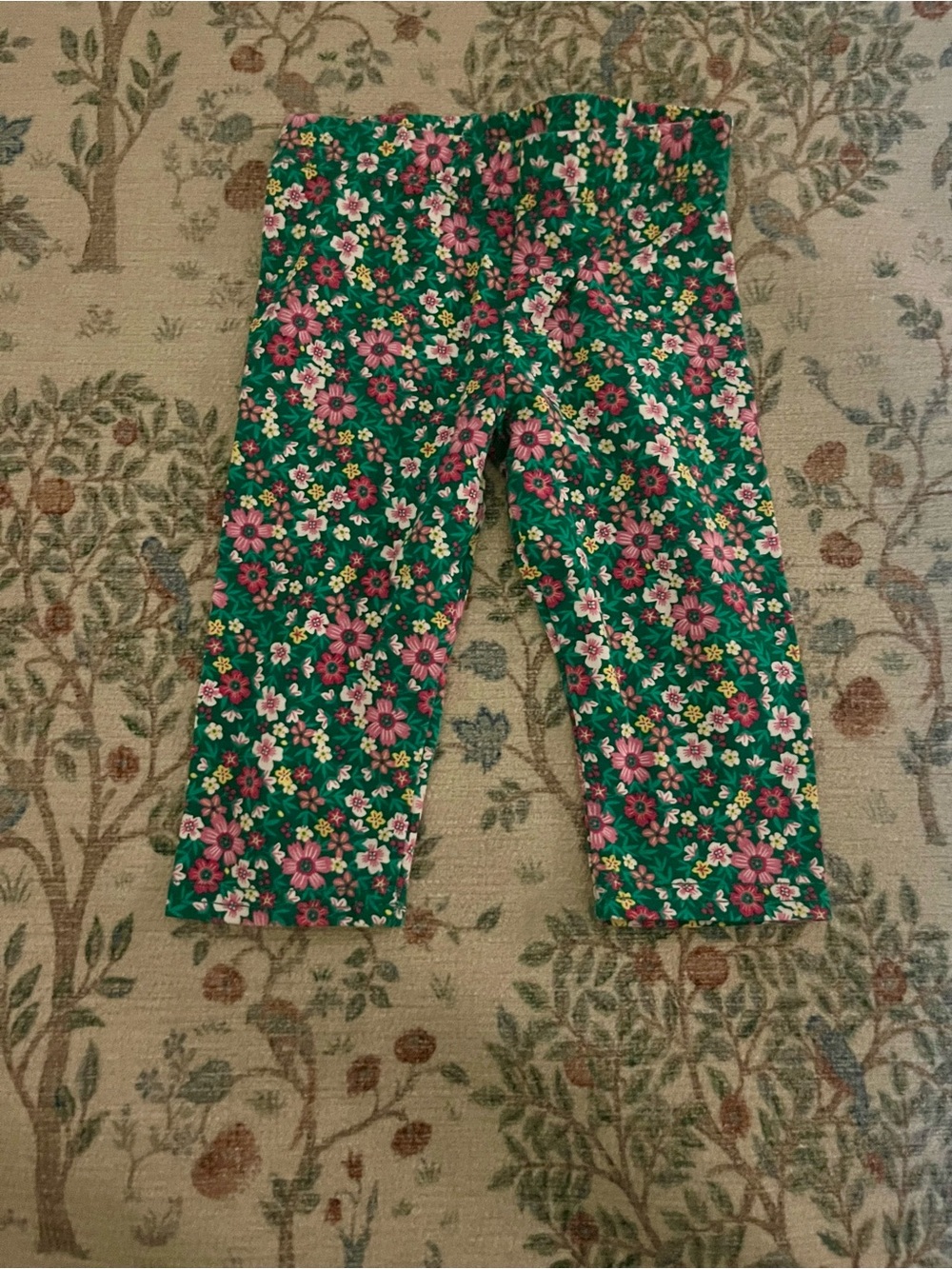 Rare Editions Green Capri Leggings with Pink and White Floral Print